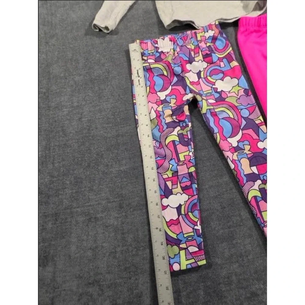 Under Armour Girls 3pc Set Long Sleeve Shirt & 2 Leggings Grey Pink Rainbow 4T 4